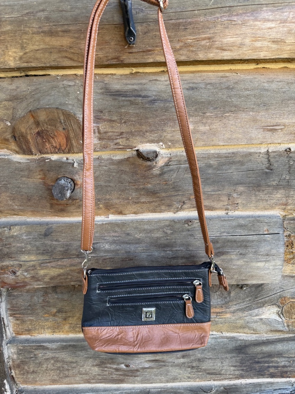 Stone Mountain Two-Tone Black and Cognac Leather Tote